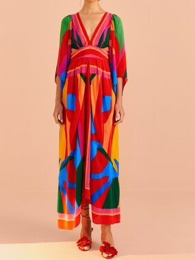 Farm Rio Colorful Leaves Midi Dress